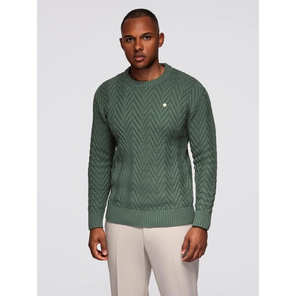 Ombre Clothing Pletený pánsky olivový sveter v elegantnom prevedení V2 66152944