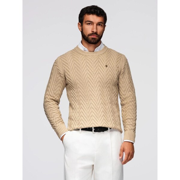 Ombre Clothing Pletený pánsky béžový sveter v elegantnom prevedení V1 66152943