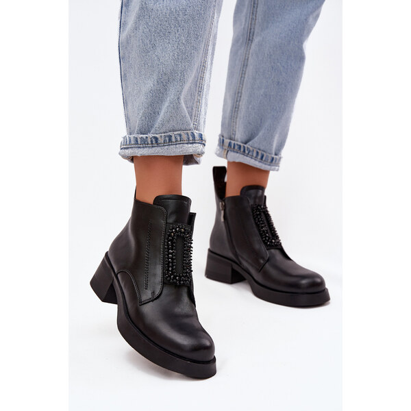 D&A Kožené členkové topánky s ozdobou 66473487