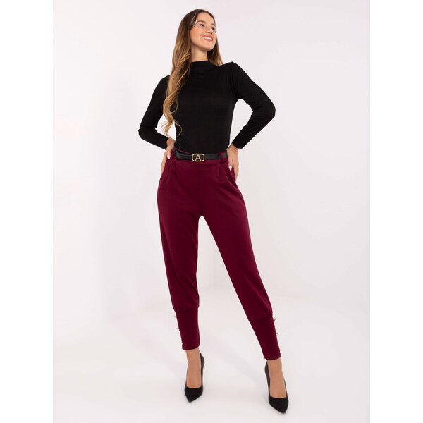 BASIC Vínové dámske viskózové elegantné tepláky s opaskom IT-SP-21679 66157516