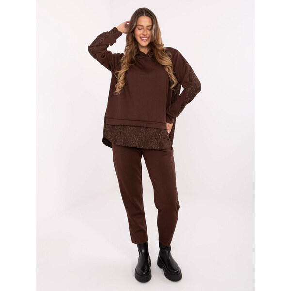 ITALY MODA Hnedá dámska viskózová tepláková súprava s kamienkami IT 66157521