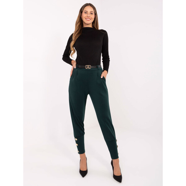 BASIC Tmavozelené dámske viskózové elegantné tepláky s opaskom IT-SP 66157519