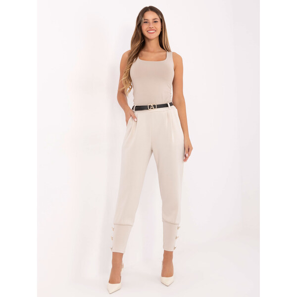 BASIC Smotanové dámske viskózové elegantné tepláky s opaskom IT-SP 66157517