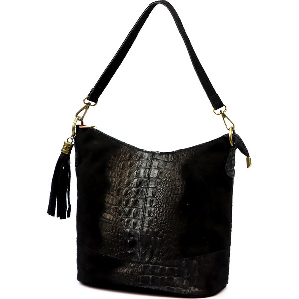 Dámska kožená taška z prírodnej kože s popruhom Luka 26-027 CROCO 66102894