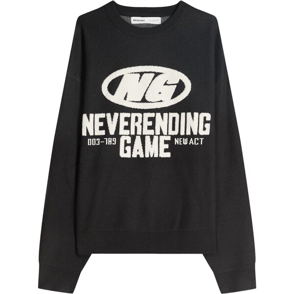 Bershka Sveter slonová kosť / čierna 66173487