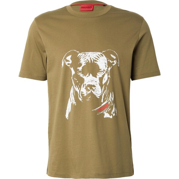 HUGO Tričko Dubrox olivová / brusnicová / biela 66173726