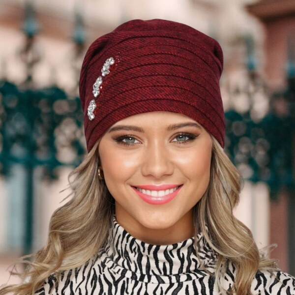 Vínová dámska čiapka Krumlovanka W-0852/Z4P červený melange 64989976