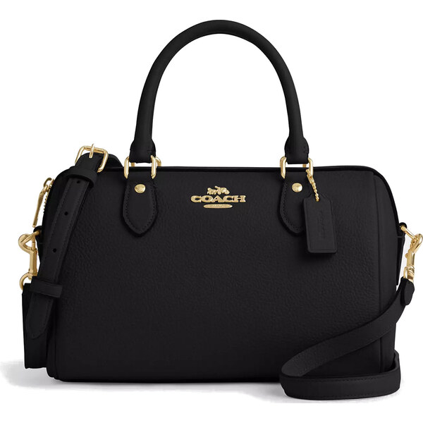 COACH Kabelka Rowan Satchel Bag Pebbled Leather Gold Black 66600102