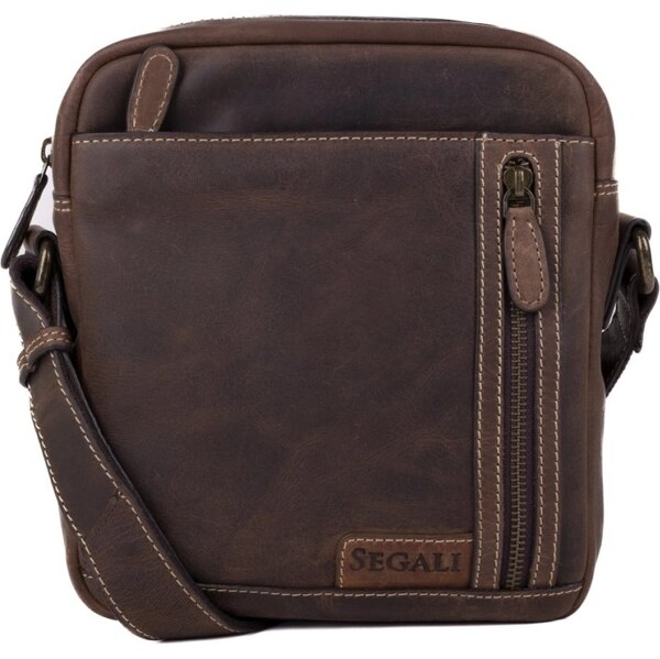 SEGALI Pánska kožená taška cez rameno 23322 hnedá-tm. hnedá 66186214