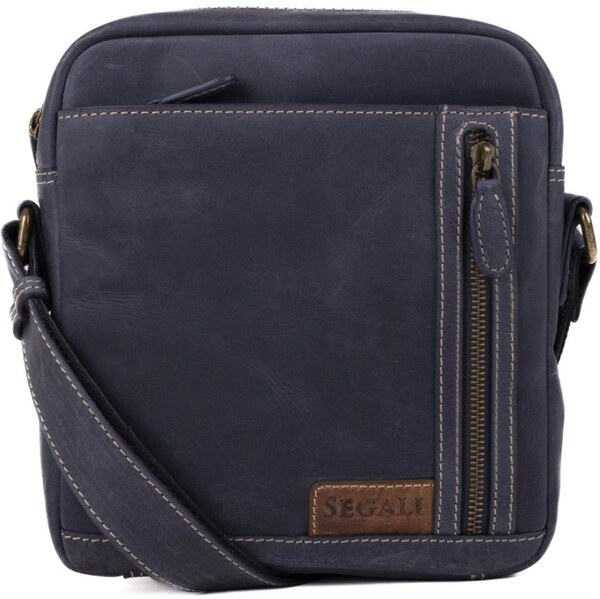 SEGALI Pánska kožená taška cez rameno 23322 hnedá-modrá 66186213