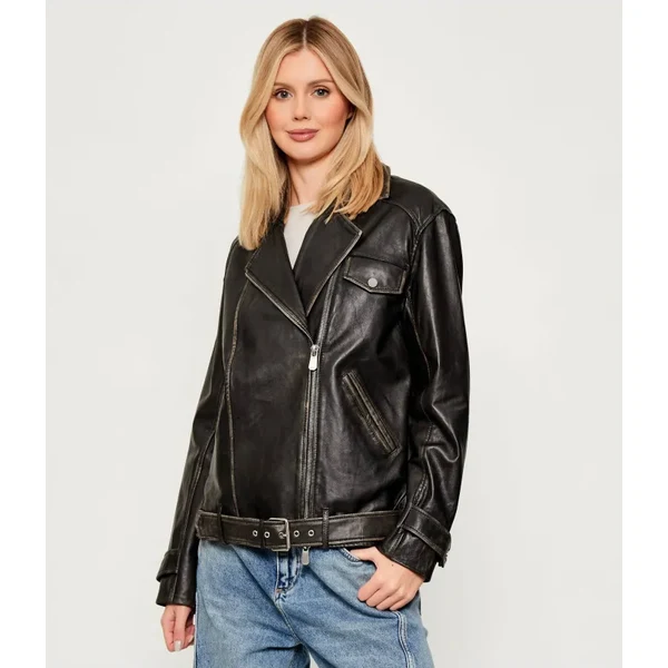 Pinko Kožená bunda ramoneska CACIOPEPE | Oversize fit 66188126