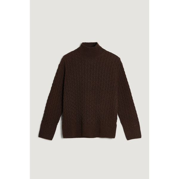 SVETER GANT CABLE KNIT MOCK NECK DEEP BROWN 66188434