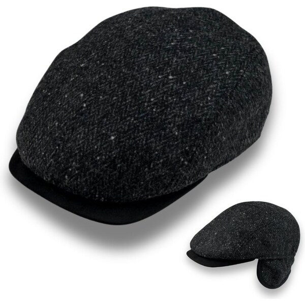 KRUMLOVANKA Pánska zimná čiernosivá tvídová vlnená bekovka ( skryté 66197813