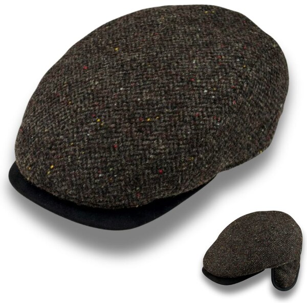 KRUMLOVANKA Pánska vlnená zimná bekovka - hnedý tvíd ( skryté klapky 66197814