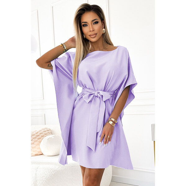 Numoco Motýlie šaty SOFIA so zaväzovaním v páse | fialová 287-29 66198105