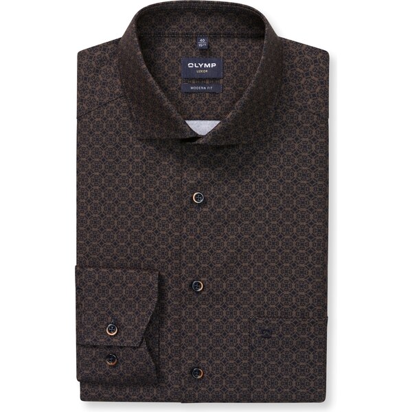 Pánska hnedá vzorovaná košeľa OLYMP modern fit 66198215