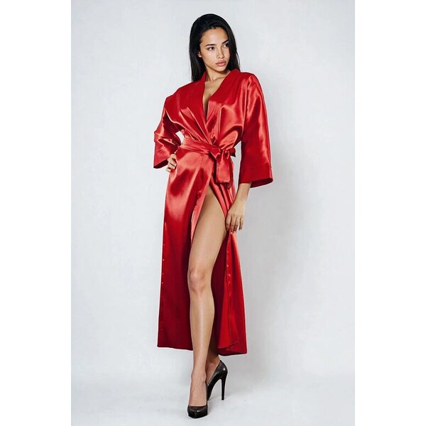 DKaren Dámsky saténový župan 130 červený 5536125