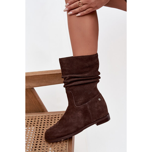 Maciejka Kožené semišové dámske čižmy s riasením 66471418