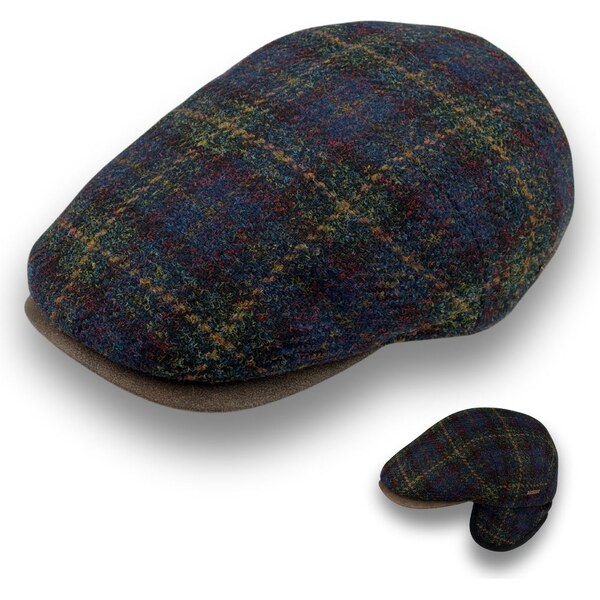 KRUMLOVANKA Pánska vlnená zimná bekovka kocka-tartan modro-hnedá 66210472