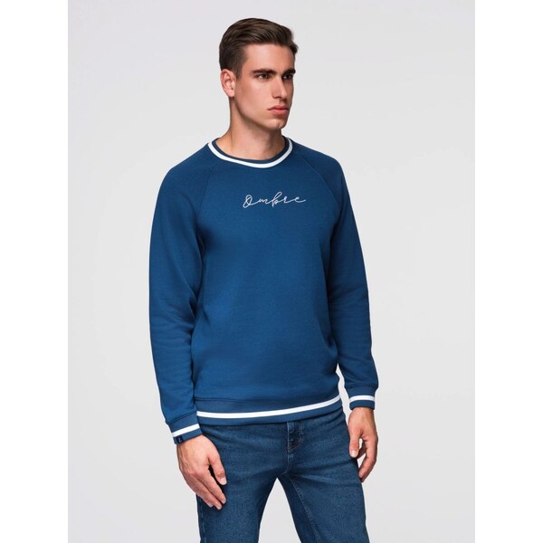 Ombre Clothing Pánska modrá mikina s nápisom V1 SSNZ-0244 66211117