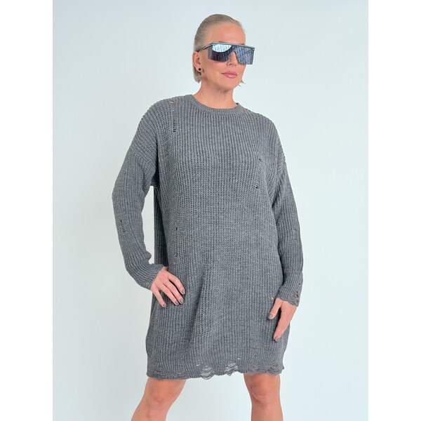 Voga Móda Antracitový dlhý sveter ROSS 66211336
