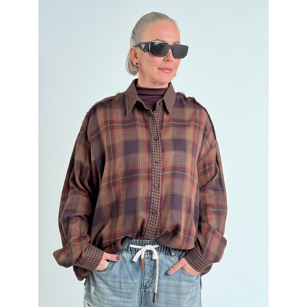 BRIGITTE Bordová kockovaná košeľa HILL 66211375