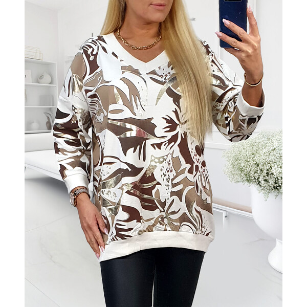 Mikina s abstraktnou hnedo-zlatou potlačou biela 66211593