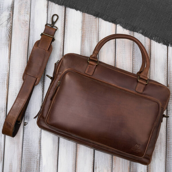 Paolo Peruzzi Pánska kožená taška cez rameno na notebook | hnedá IM-06 66211697