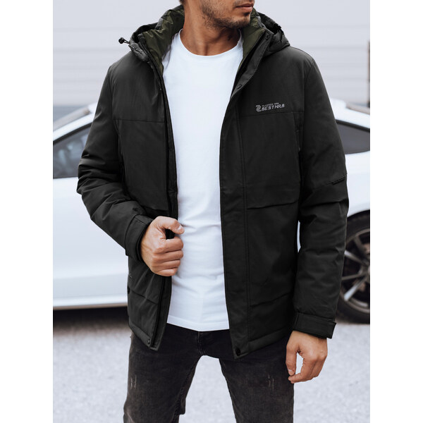 BASIC Pánska čierna zimná bunda s kapucňou TX4908 58359633