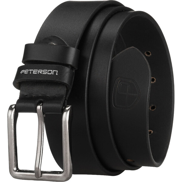 Peterson Pánsky kožený opasok s klasickou kovovou prackou – čierny 66216578
