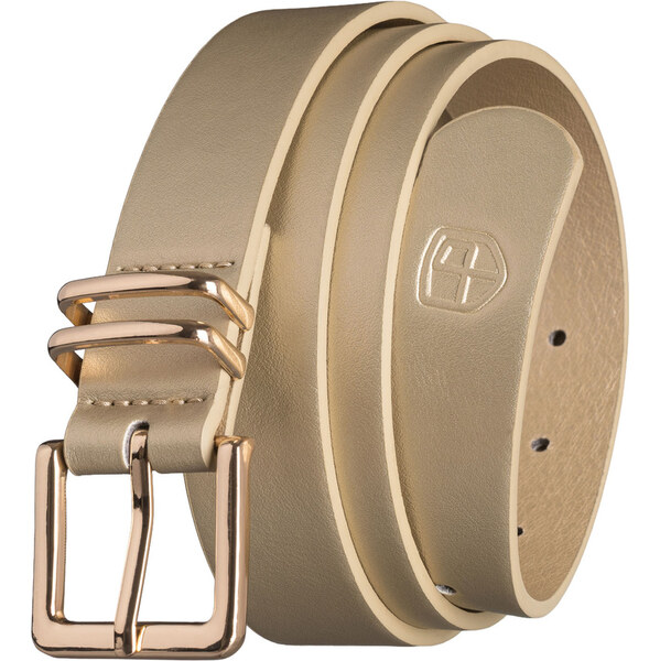 Peterson Béžový úzky dámsky opasok z ekologickej kože so zlatou 66216584