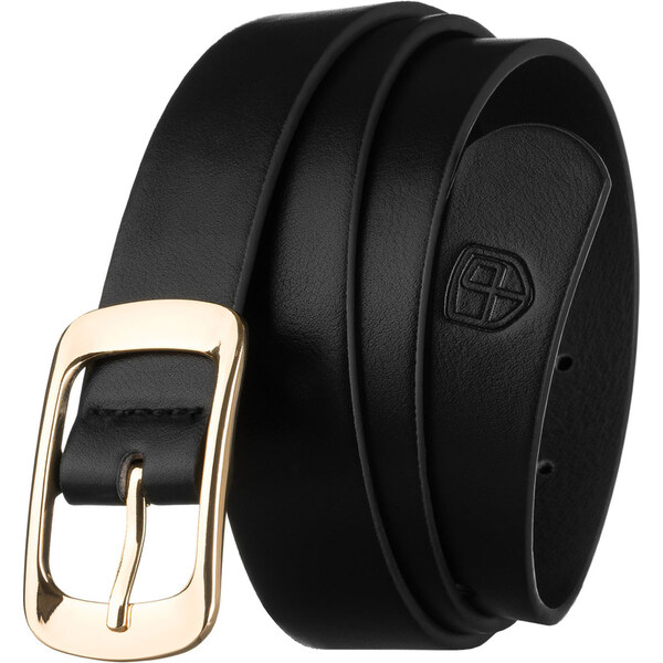 Peterson Čierny úzky dámsky opasok z ekologickej kože so zlatou 66216593