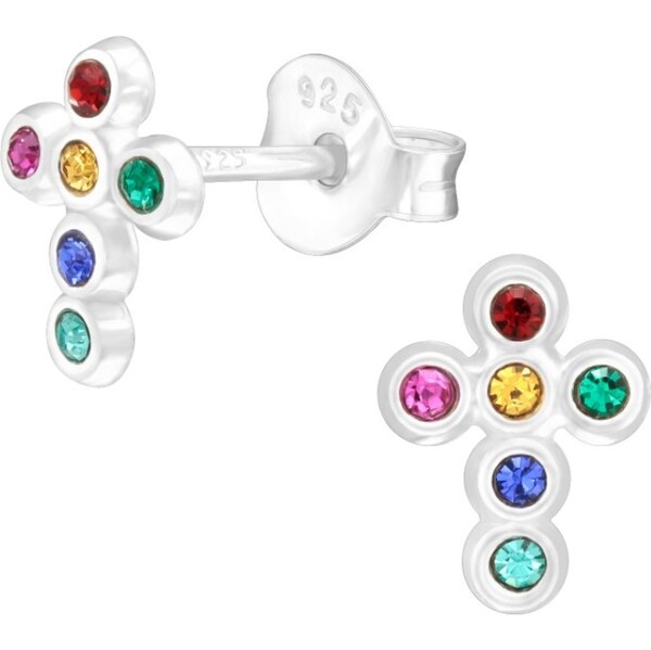 MAJYA Strieborné náušnice FAREBNÝ KRÍŽIK 11932 66409513