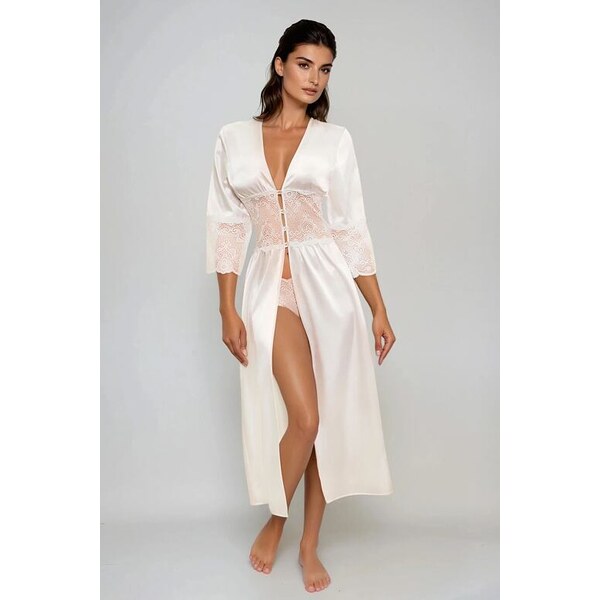 Kalimo Saténový župan s čipkovými šortkami Mindanao ecru 9118517