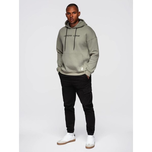 Ombre Clothing Cool khaki mikina s kapucňou a nápisom na hrudi V2 OM 66225760