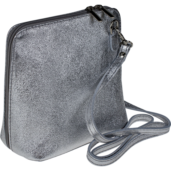 Strieborná kožená talianska crossbody kabelka Grana Argenta 66225577