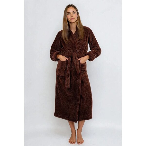 DKaren Dlhý huňatý župan Eliza v čokoládovo hnedý 63762179