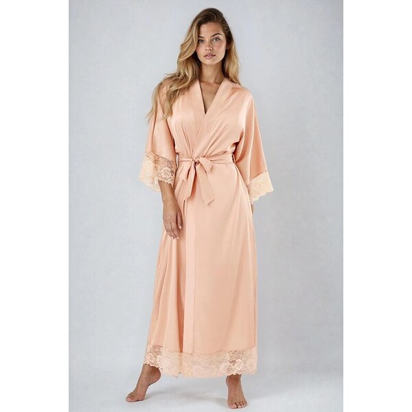 Kalimo Dlhý saténový župan Sumatra béžový 65257722