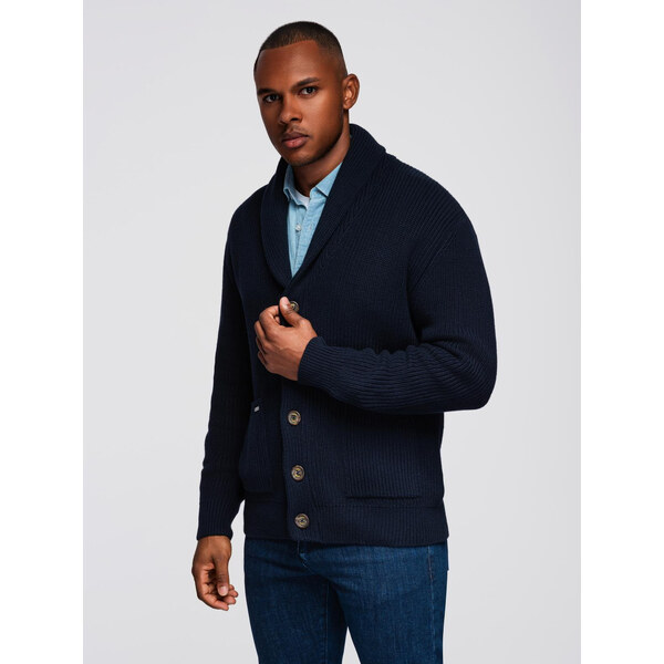 Ombre Mens cotton cardigan sweater with shawl collar - navy blue 66250491