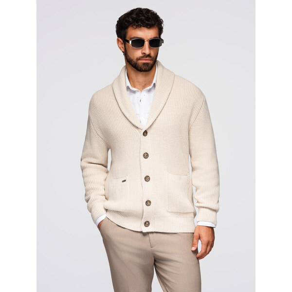 Ombre Mens cotton cardigan sweater with shawl collar - beige 66246950