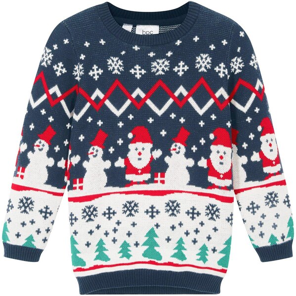 bonprix Detský bavlnený vianočný pulóver, farba modrá 44734103