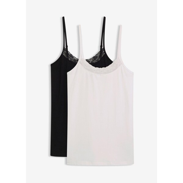 bonprix Tielko s bio bavlnou a čipkou (2 ks v balení), farba čierna 66229812