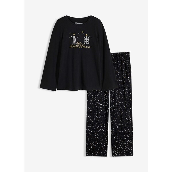 bonprix Pyžamo z čistej bavlny s lesklou potlačou, farba čierna 66229849