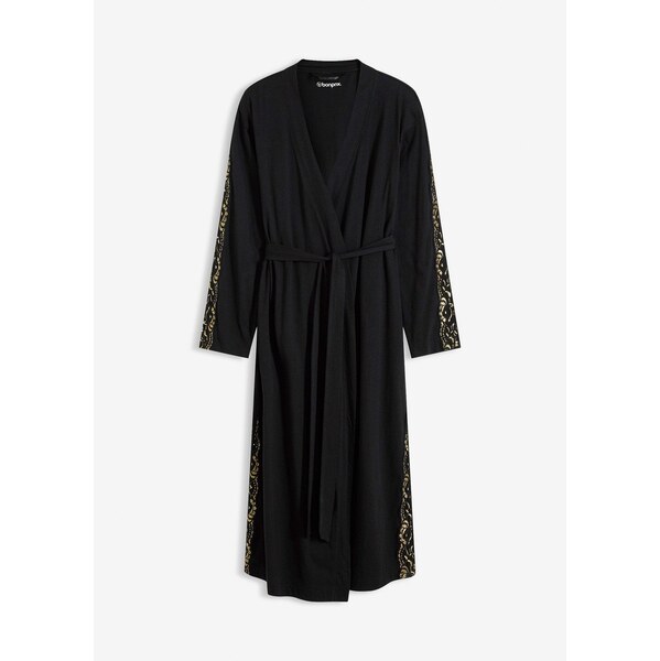 bonprix Župan s jemnou ligotavou čipkou, farba čierna 66229872