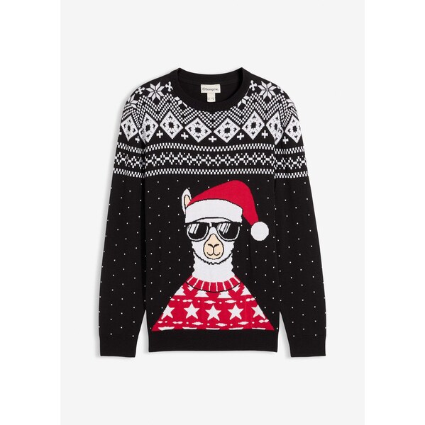bonprix Vianočný pulóver z mäkkého bavlneného mixu, farba čierna 66229917