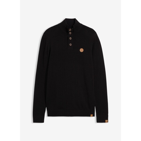 bonprix Pulóver s golierom z mäkkého bavlneného mixu, farba čierna 66229965