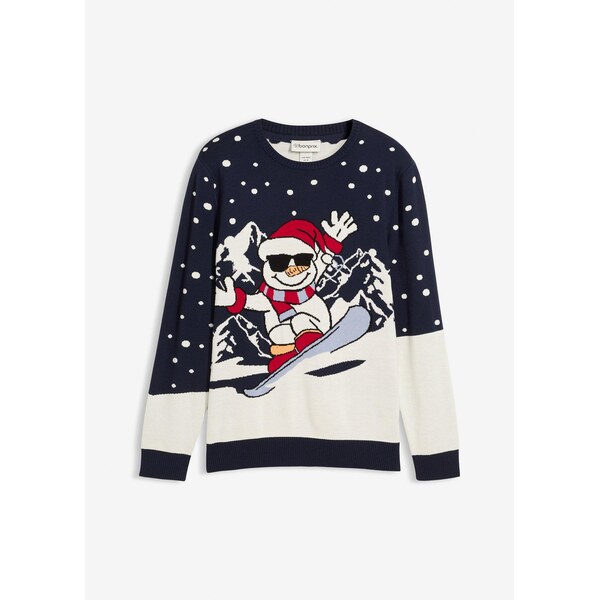 bonprix Vianočný pulóver s bavlnou, farba modrá 66230190