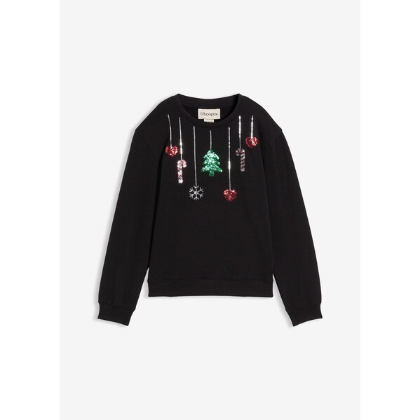bonprix Mikina s vianočným motívom z čistej bio bavlny, farba čierna 66230239