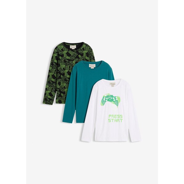 bonprix Tričko s dlhým rukávom z mäkkej bio bavlny (3 ks v balení), 66230288