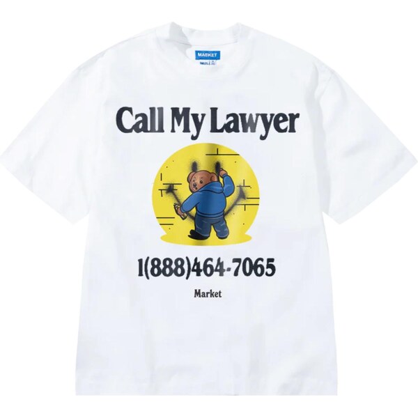 Market Smiley Call My Lawyer Bear T-Shirt White - Pánske - Tričko 66362023